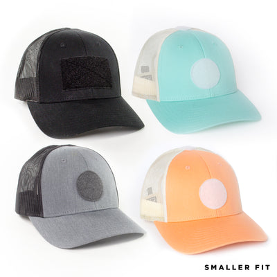 SMALLER FIT Solid Color Hats / Snap back - Custom patch panel - low profile hats