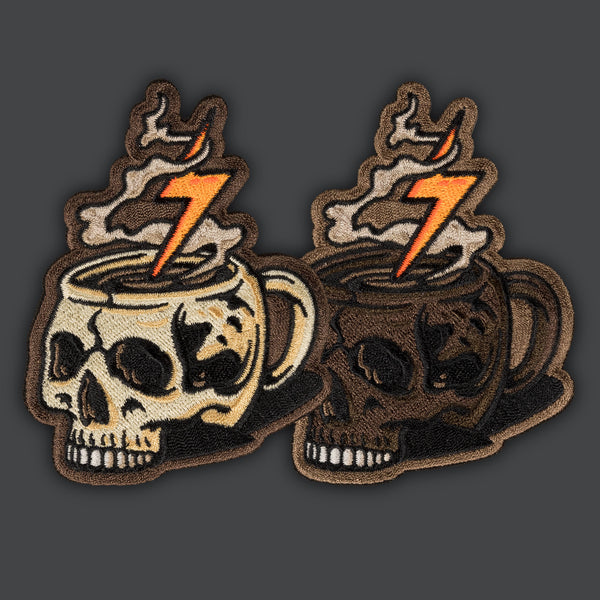 小物 Skull Patch FUNNY FARM UNDERCOVER AFFA DEATH BEFORE DECAF - Skull Mug Coffee Patches - PS Patch Designs