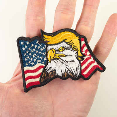 Waving American Flag with TRUMP Eagle Morale Patch