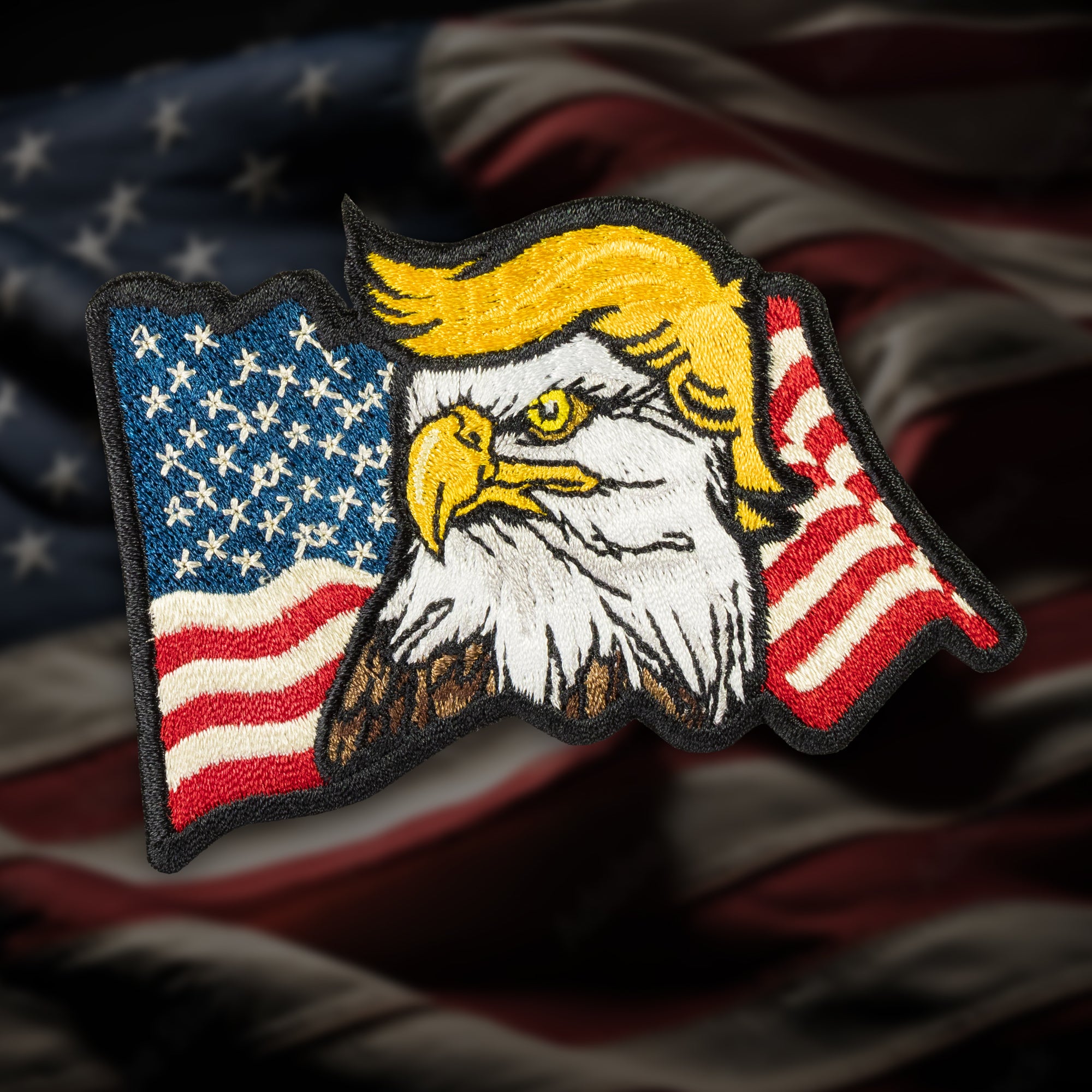 Waving American Flag with TRUMP Eagle Morale Patch