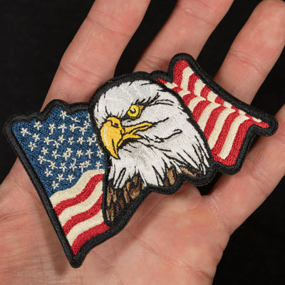 Waving American Flag with Eagle Morale Patch